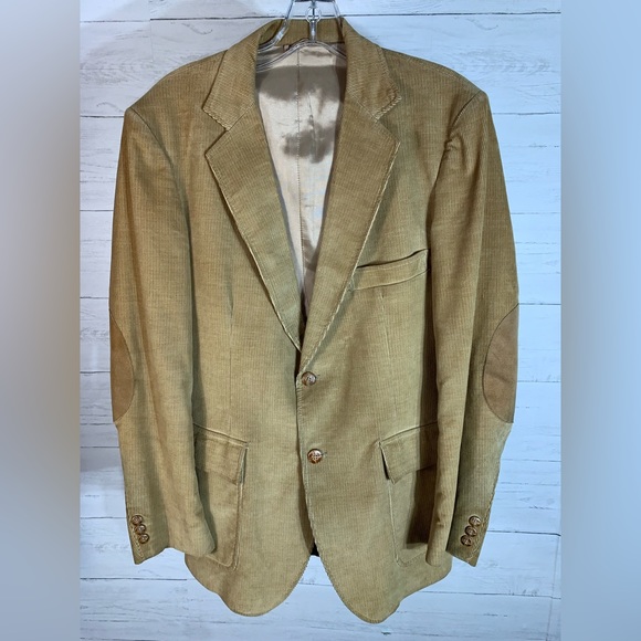 Elderado Mens Vintage Two Buttons Corduroy Blazer Jacket Tan Beige 42 - Picture 3 of 10